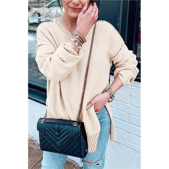 Womens Oversized Pullover Sweater Casual Long Sleeve Crew Neck Fall Winter Top - Picture 5 of 6